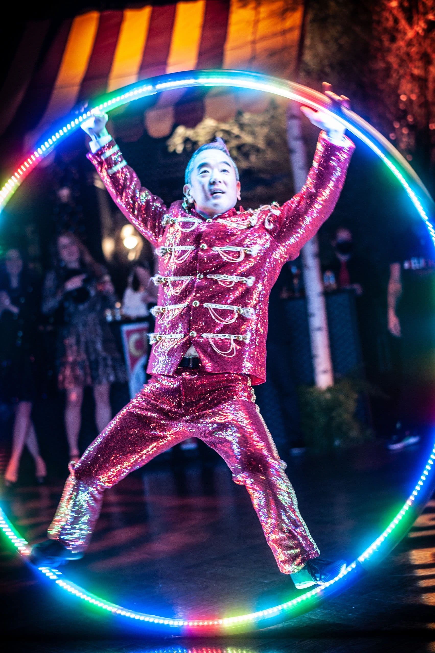 LED Cyr wheel acrobat spinning at the Edison Ballroom in New York City