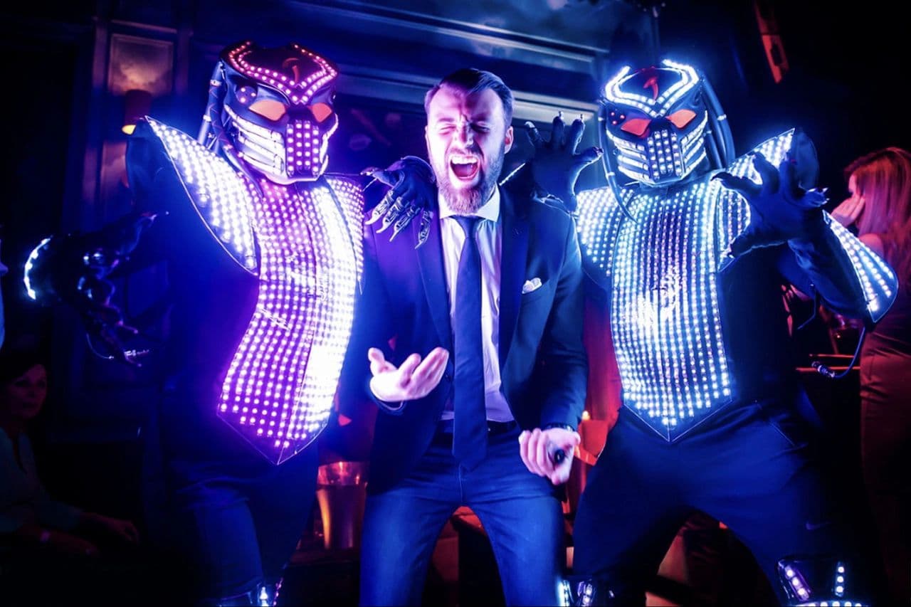 Life size LED robot performing at a luxury nightlife themed event in New York City
