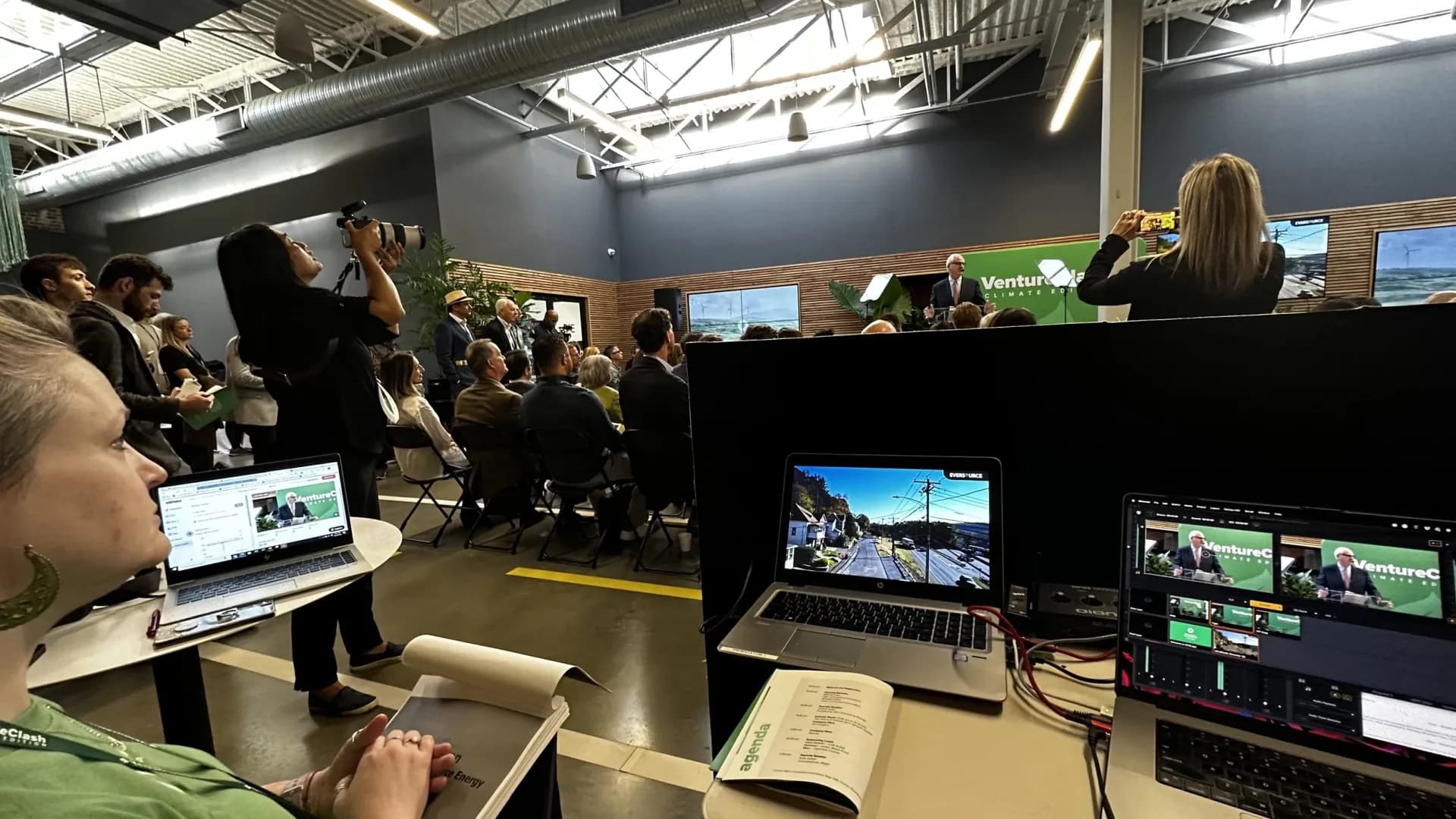 Corporate presentation with large projection screens