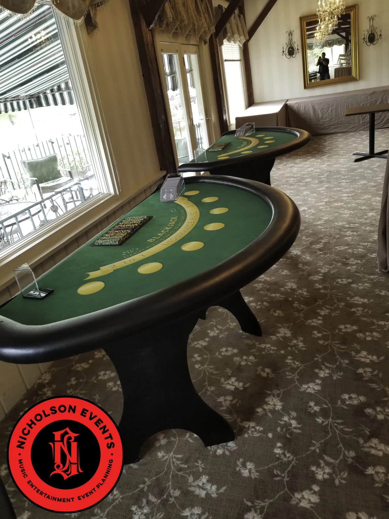 Casino party blackjack table with professional dealer at Hamptons estate event