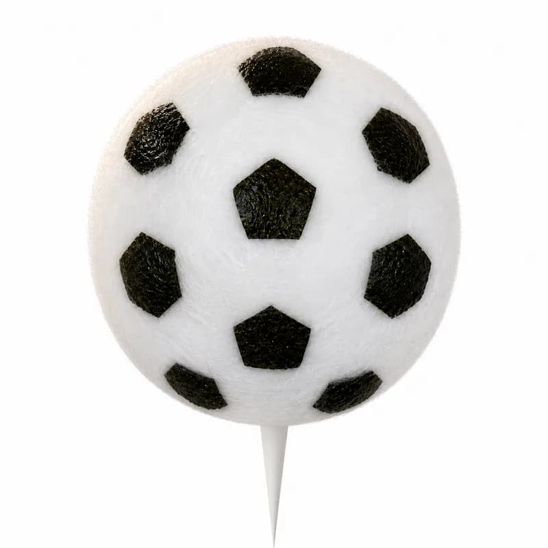Cotton candy art hand-shaped into a soccer ball design for a sports-themed event