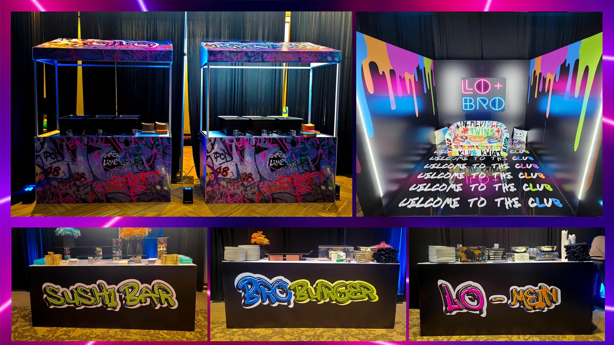 Custom-branded food and sushi station at a New York bar mitzvah celebration