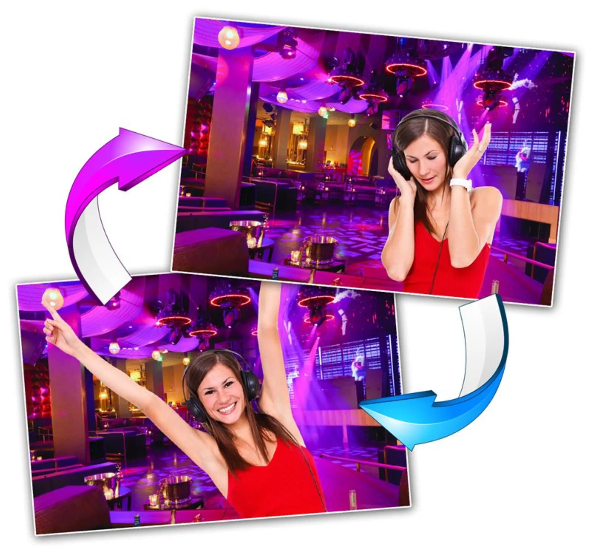 Lenticular 3D flip photo showing two animated poses of a guest