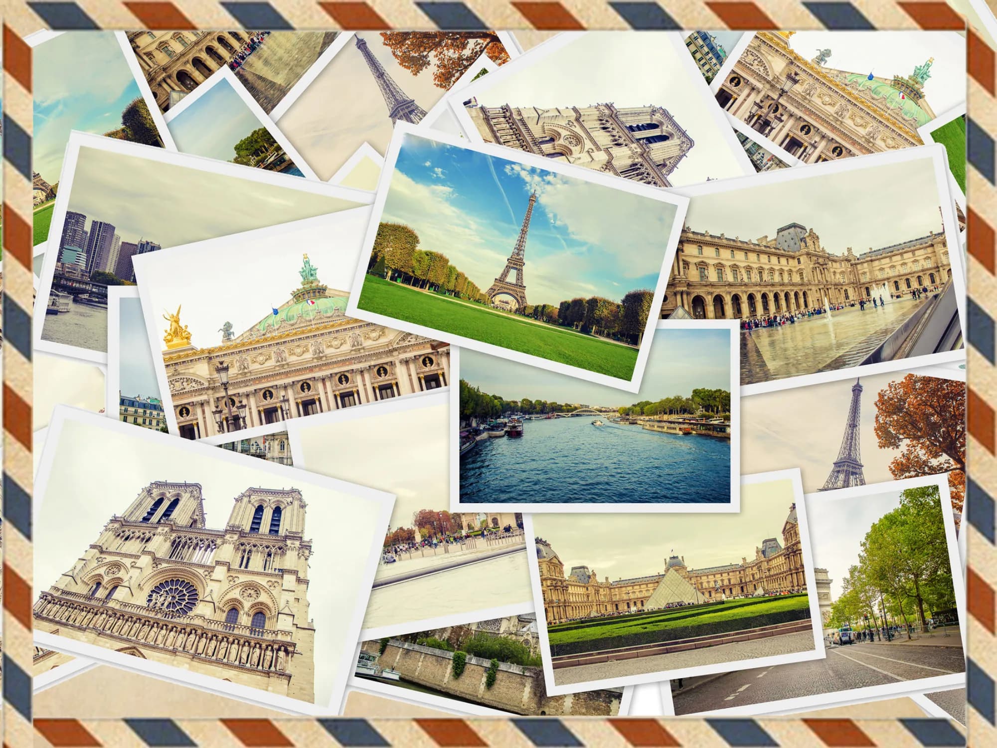 Paris-themed photo postcard collage printed as a guest keepsake