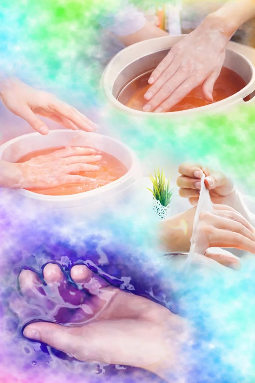 Guest receiving a warm paraffin wax hand treatment at a luxury spa-themed event wellness station