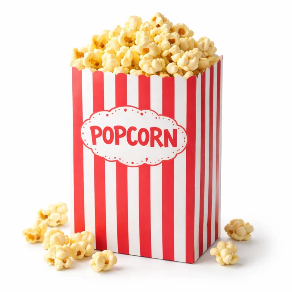 Fresh popped popcorn station serving warm popcorn by the bag at an event
