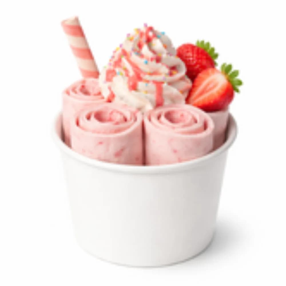 Rolled ice cream station with hand-rolled ice cream and toppings made to order