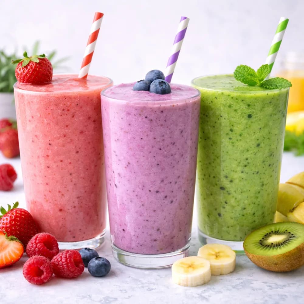 Smoothie bar blending fresh fruit smoothies to order at an event beverage station