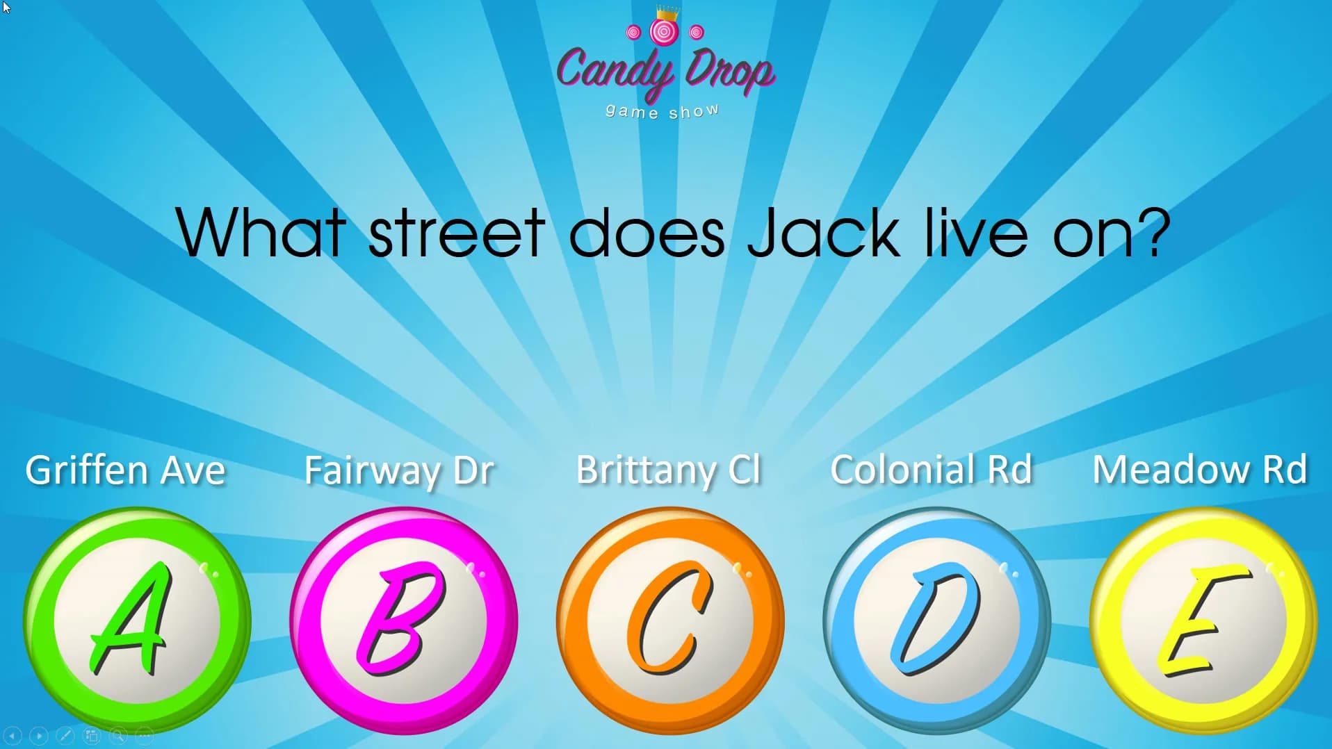 Candy drop game show in action at a sweet 16 or mitzvah event, kids competing for candy prizes with the host on stage