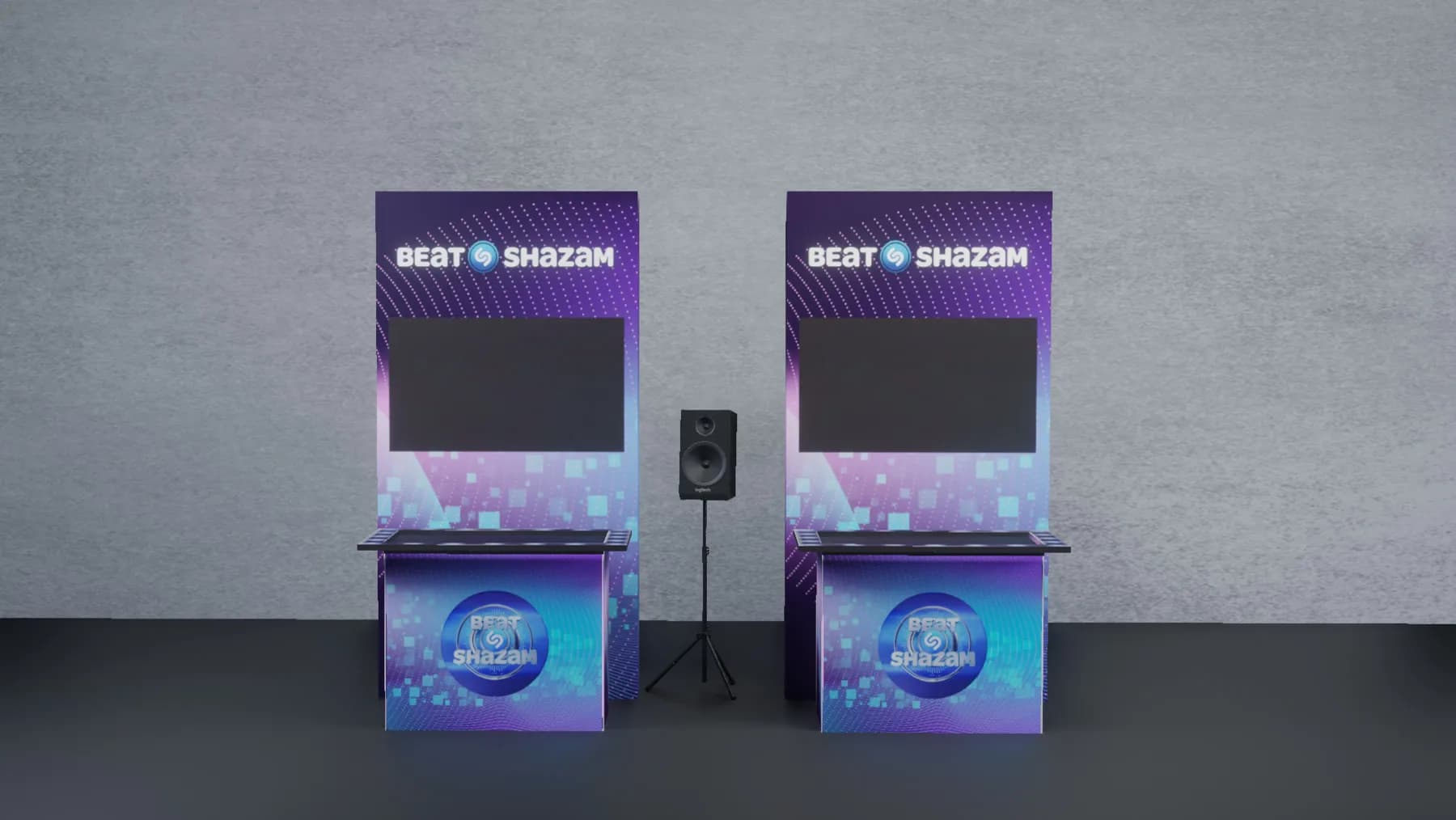 Teams competing in a music identification game show at a mitzvah party, buzzing in to guess the song title for points