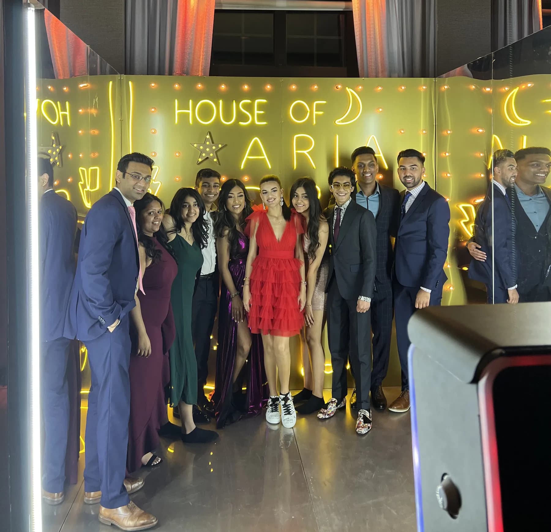 Gold Neon Room photo experience at a bat mitzvah celebration
