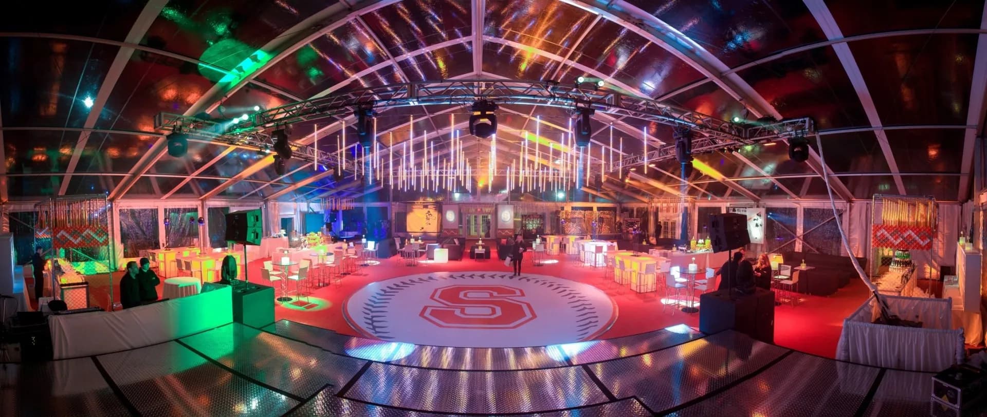 Bar mitzvah production with full tent setup and lighting
