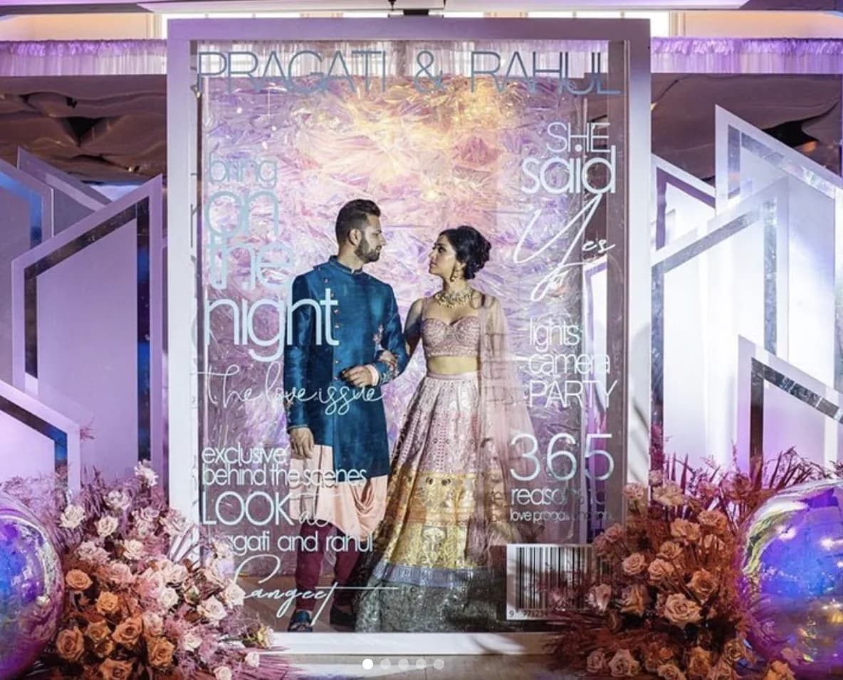 Custom event magazine cover featuring a couple displayed at the photo booth activation