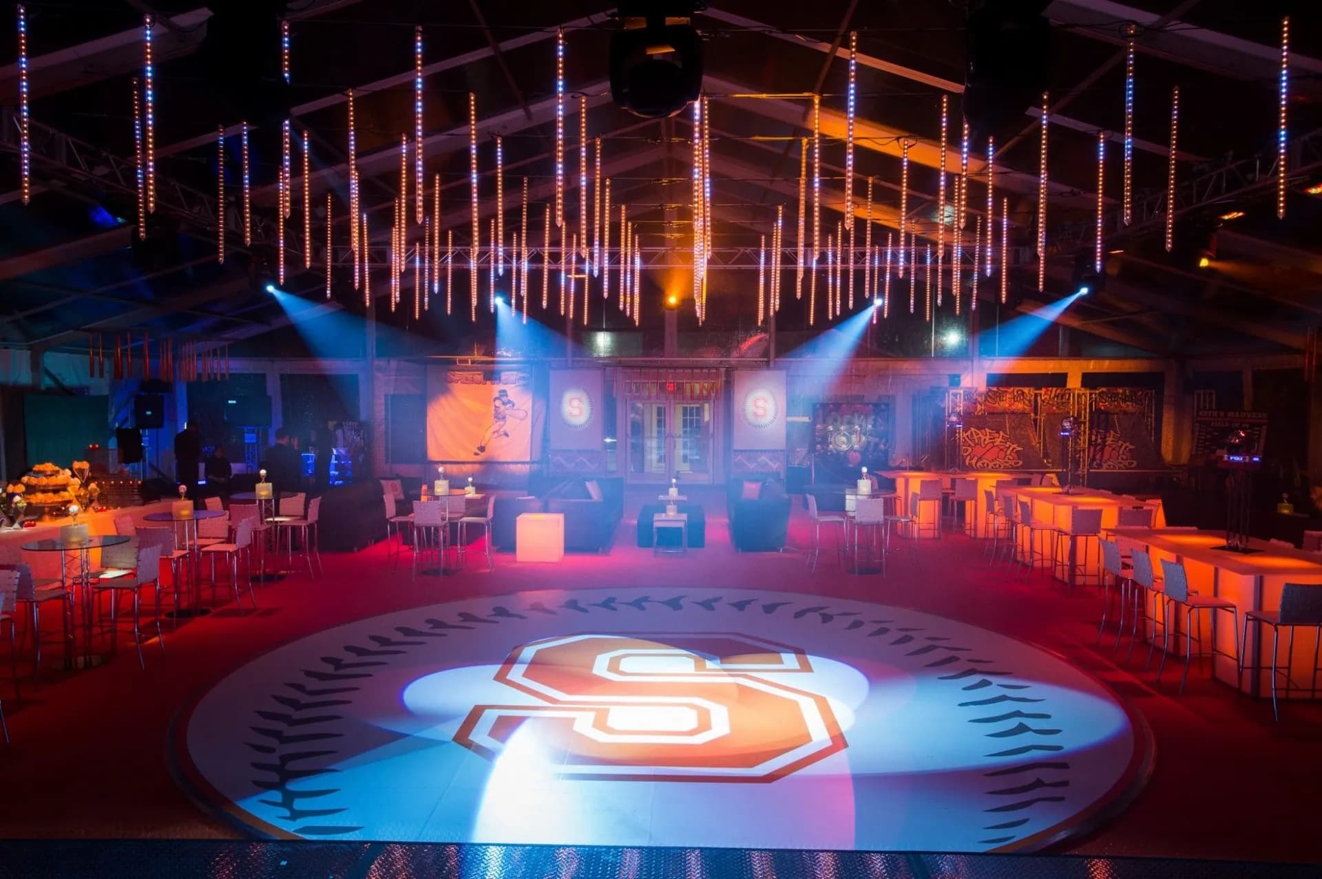 Bar mitzvah dance floor with custom lighting and themed entertainment