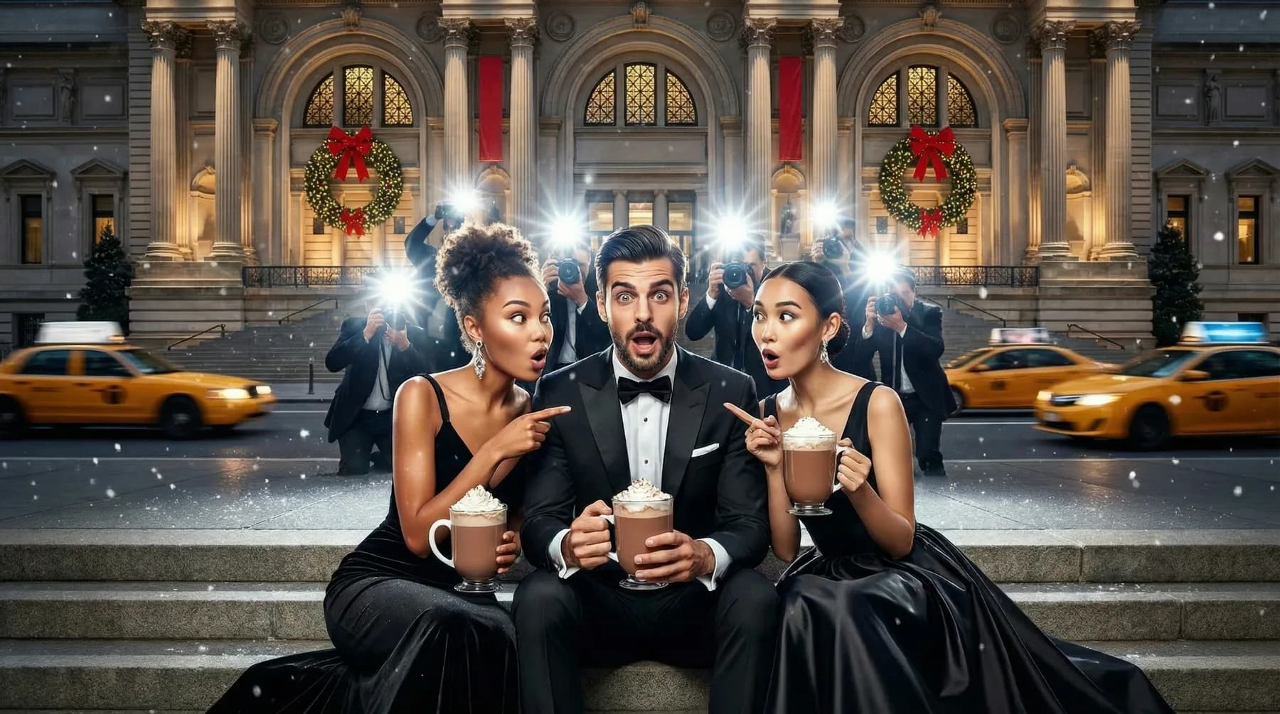 AI roaming photo booth attendant placing guests into a custom AI-generated scene at a corporate event or bar mitzvah