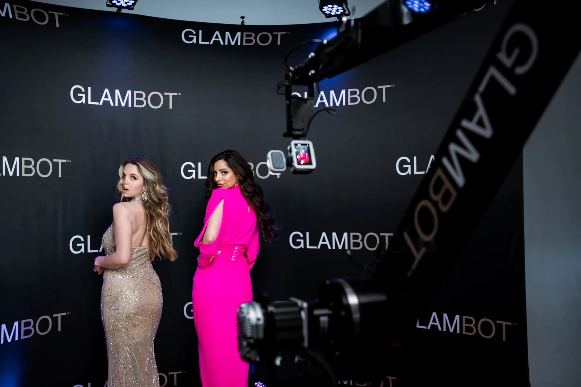 Glambot cinematic robotic camera capturing slow-motion red-carpet style video at a corporate gala event