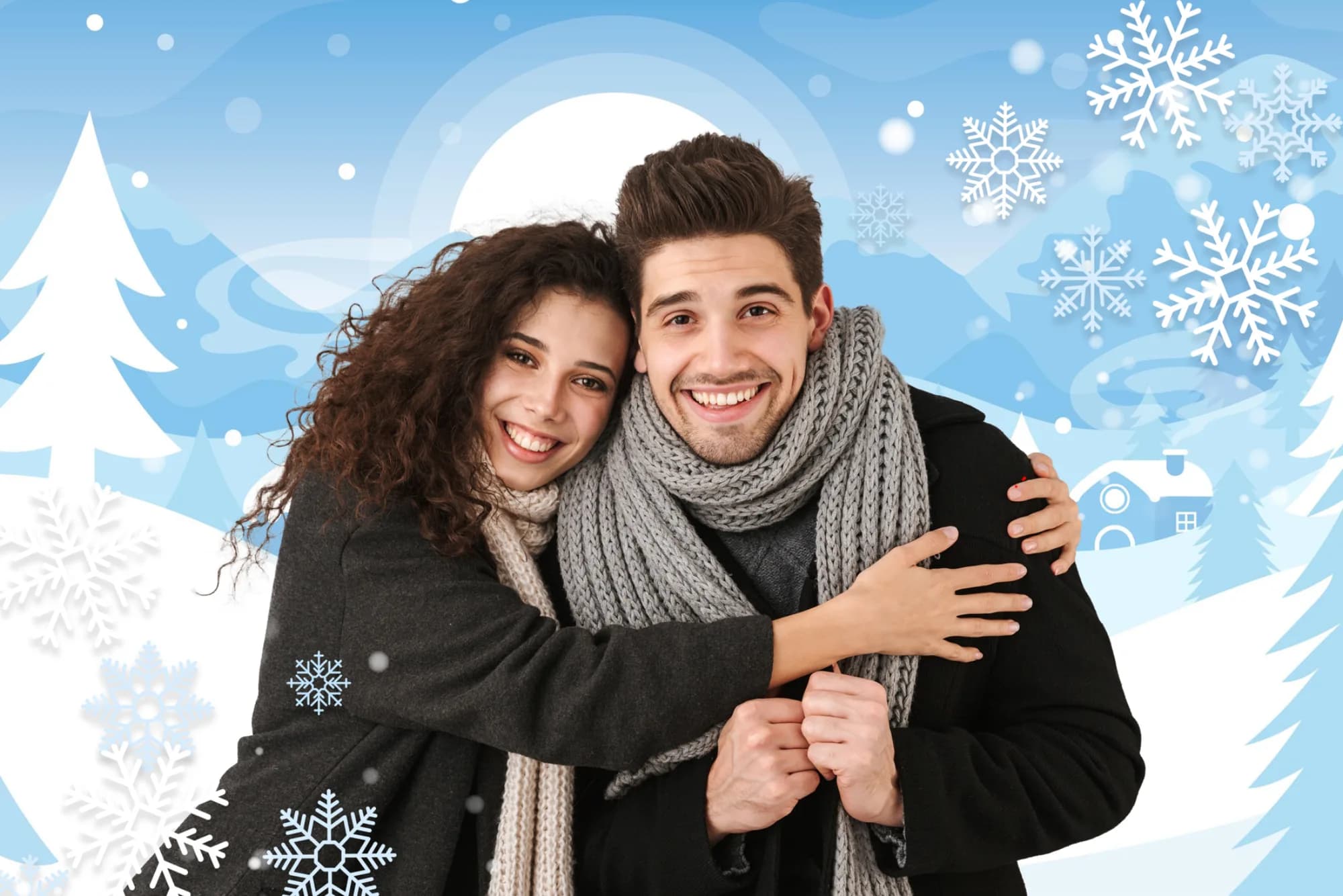 Winter Wonderland roaming photographer with AI background swap at a corporate holiday party